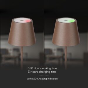 Επαναφορτιζόμενο Πορτατιφ LED 1.5W Dimmable Αφής 3000Κ IP54 Corten απόχρωση Σκουριάς με Βάση Φόρτισης V-TAC – 23446