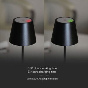Επαναφορτιζόμενο Πορτατιφ LED 1.5W Dimmable Αφής 3000Κ IP54 Μαύρο με Βάση Φόρτισης V-TAC – 23447