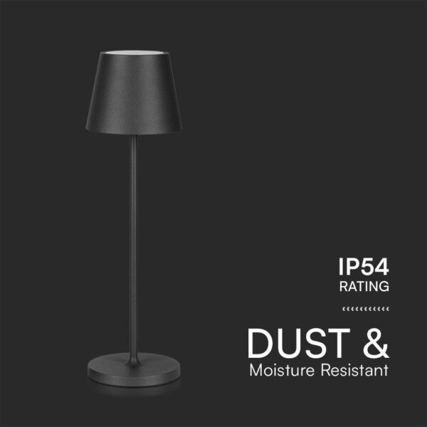 Επαναφορτιζόμενο Πορτατιφ LED 1.5W Dimmable Αφής 3000Κ IP54 Μαύρο με Βάση Φόρτισης V-TAC – 23447