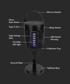 Ηλιακή Εντομοπαγίδα LED Επαναφορτιζόμενη με 3in1 Βάση V-TAC – 23459VT