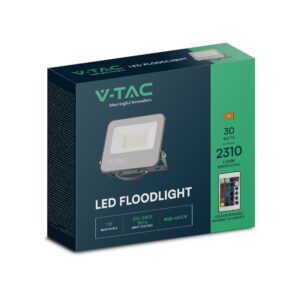 LED Προβολέας 30W Μαύρος-Γκρι V-TAC RGB+6500K με Τηλεχειριστήριο IP65 115° 2310lm  – 23462