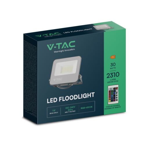 LED Προβολέας 30W Μαύρος-Γκρι V-TAC RGB+6500K με Τηλεχειριστήριο IP65 115° 2310lm  – 23462