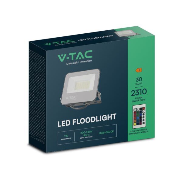 LED Προβολέας 30W Μαύρος-Γκρι V-TAC RGB+6500K με Τηλεχειριστήριο IP65 115° 2310lm  – 23462
