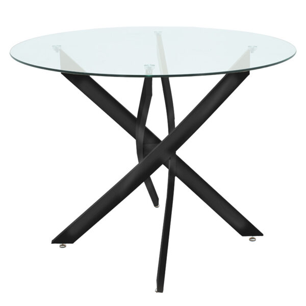 Dining table Greta pakoworld in black colour with glass 8mm tempered D100x75cm 235-000001