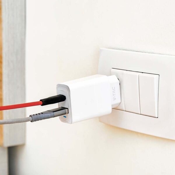 Ταχυφορτιστής 20W με Θύρα USB-A και Θύρα USB-C  Λευκός V-TAC – 23580VT