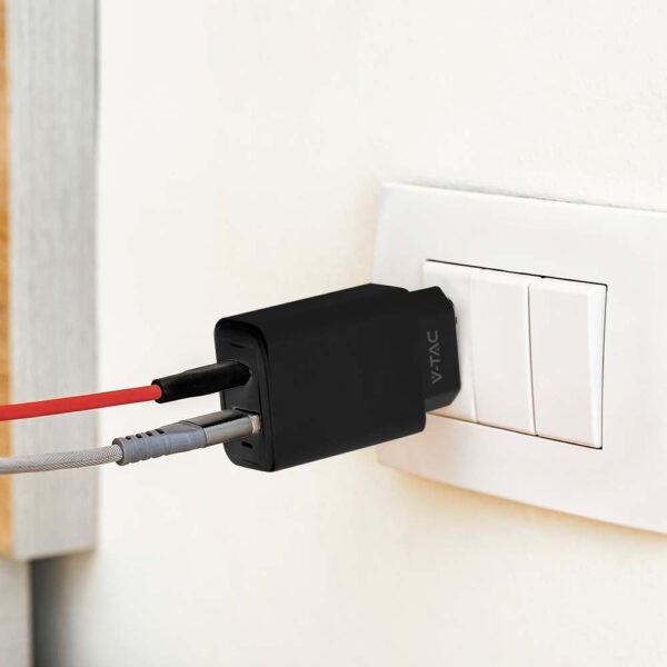 Ταχυφορτιστής 20W με Θύρα USB-A και Θύρα USB-C  Μαύρος V-TAC – 23581VT