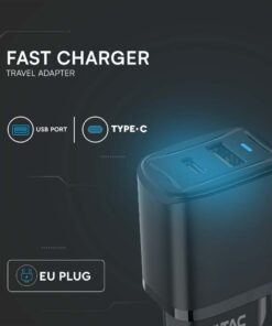 Ταχυφορτιστής 20W με Θύρα USB-A και Θύρα USB-C Μαύρος V-TAC – 23581VT
