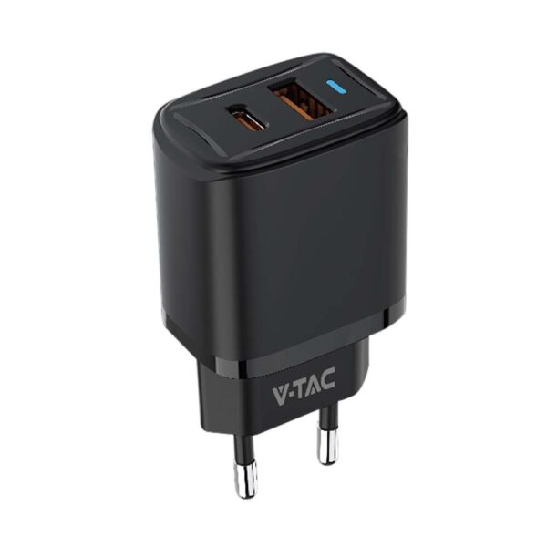 Ταχυφορτιστής 20W με Θύρα USB-A και Θύρα USB-C  Μαύρος V-TAC - 23581VT