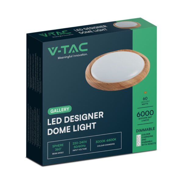 Πλαφονιέρα Κυκλική LED Designer με Τηλεχειριστήριο CCT 30W/60W Dimmable Απόχρωση Ξύλου V-TAC – 23586