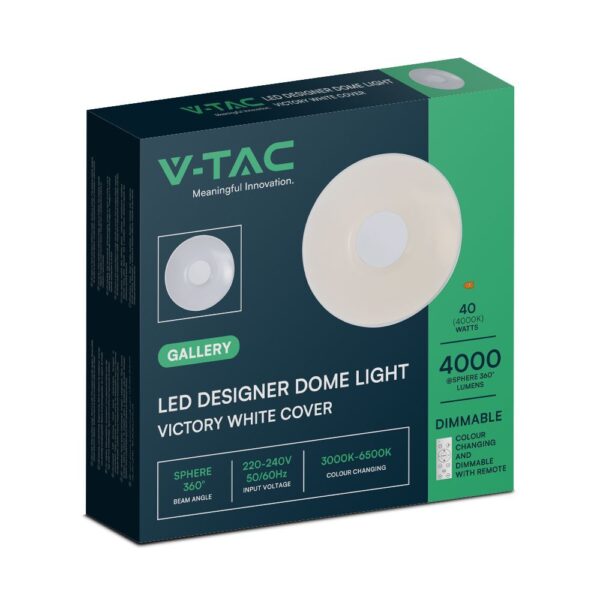 Πλαφονιέρα Κυκλική LED Designer με Τηλεχειριστήριο CCT 20W/40W Dimmable Λευκή V-TAC – 23591