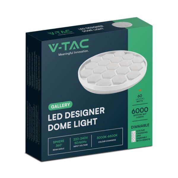 Πλαφονιέρα LED Designer 30W/60W Λευκή με Κυψέλες με Τηλεχειριστήριο Dimmable CCT V-TAC – 23595