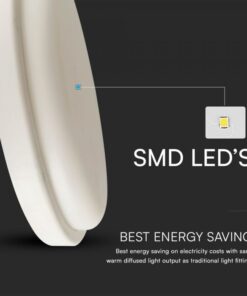 Πλαφονιέρα Οροφής Στρογγυλή Φ240 Λευκή LED 24W 2500lm 3000K IP54 VTAC – 23596