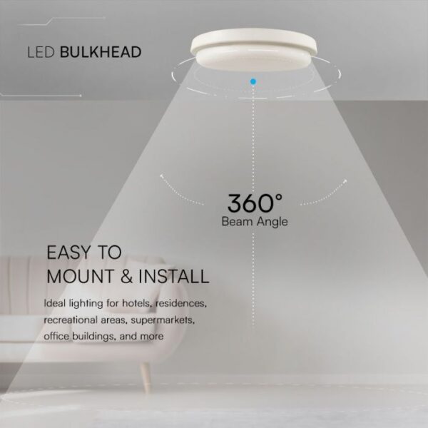 Πλαφονιέρα Οροφής Στρογγυλή Φ240 Λευκή LED 24W 2500lm 3000K IP54 VTAC – 23596