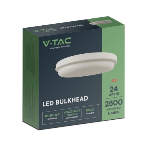 Πλαφονιέρα Οροφής Στρογγυλή Φ240 Λευκή LED 24W 2500lm 4000K IP54 VTAC – 23597