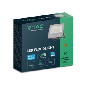 LED Προβολέας 30W V-TAC PRO Samsung Μαύρος 115° 2505lm IP65 Θερμό 3000K – 23599