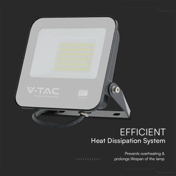 LED Προβολέας 50W V-TAC PRO Samsung Μαύρος 115° 4270lm IP65 Ψυχρό 6500K – 23603