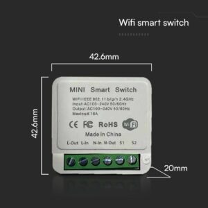 Wi-FI Mini Smart Διακόπτης Μονός V-TAC – 23604VT