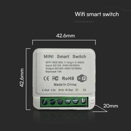 Wi-FI Mini Smart Διακόπτης Μονός V-TAC – 23604VT