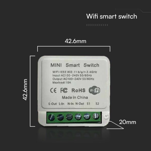 Wi-FI Mini Smart Διακόπτης Μονός V-TAC – 23604VT
