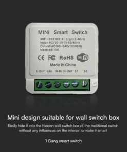Wi-FI Mini Smart Διακόπτης Μονός V-TAC – 23604VT