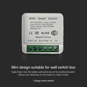 Wi-FI Mini Smart Διακόπτης Μονός V-TAC – 23604VT