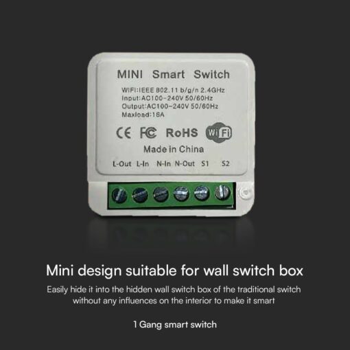 Wi-FI Mini Smart Διακόπτης Μονός V-TAC – 23604VT