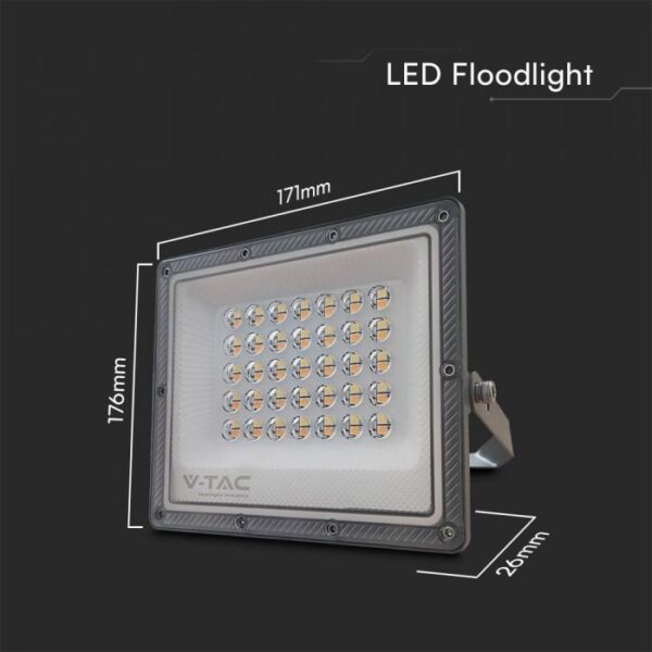 LED Προβολέας 30W V-TAC Γκρι 90° 2350lm Αδιάβροχος IP65 CCT 3000-6400K  – 23613