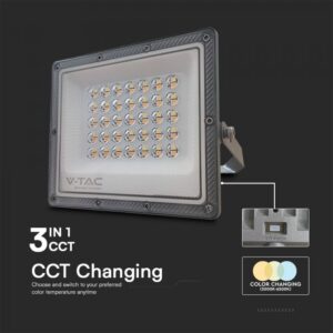 LED Προβολέας 30W V-TAC Γκρι 90° 2350lm Αδιάβροχος IP65 CCT 3000-6400K  – 23613