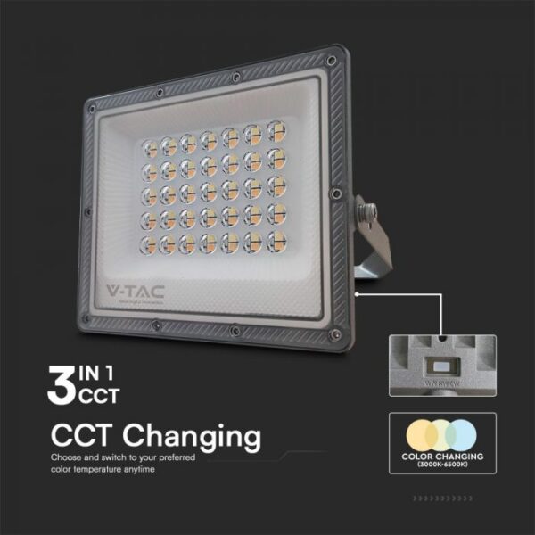 LED Προβολέας 30W V-TAC Γκρι 90° 2350lm Αδιάβροχος IP65 CCT 3000-6400K  – 23613