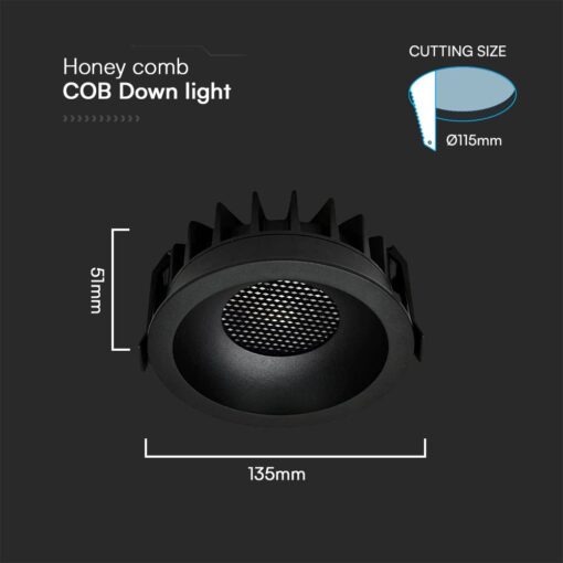 24W LED Χωνευτό Φωτιστικό COB Στρογγυλό Φ135 CRI>90 2540lm 3000-6400K Μαύρο V-TAC – 23675
