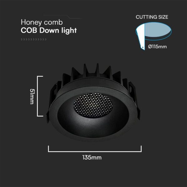 24W LED Χωνευτό Φωτιστικό COB Στρογγυλό Φ135 CRI>90 2540lm 3000-6400K Μαύρο V-TAC – 23675