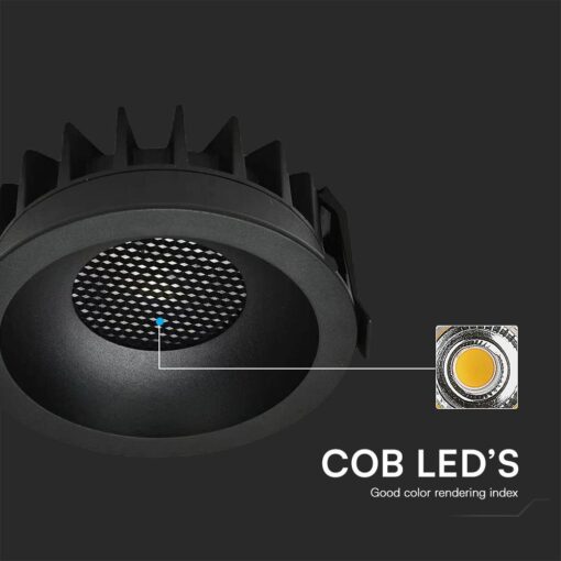 12W LED Χωνευτό Φωτιστικό COB Στρογγυλό Φ86 CRI>90 1180lm 3000-6400K Μαύρο V-TAC – 23671