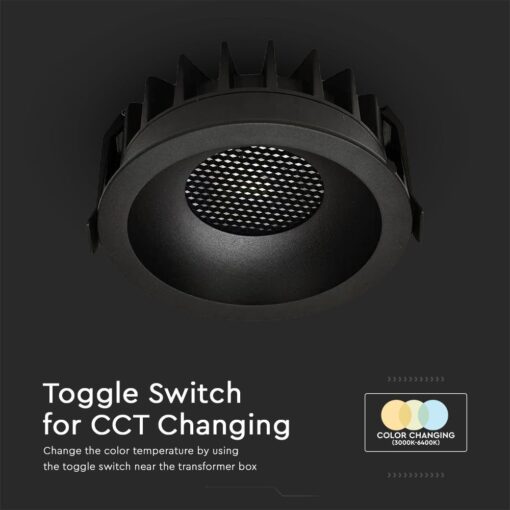 12W LED Χωνευτό Φωτιστικό COB Στρογγυλό Φ86 CRI>90 1180lm 3000-6400K Μαύρο V-TAC – 23671
