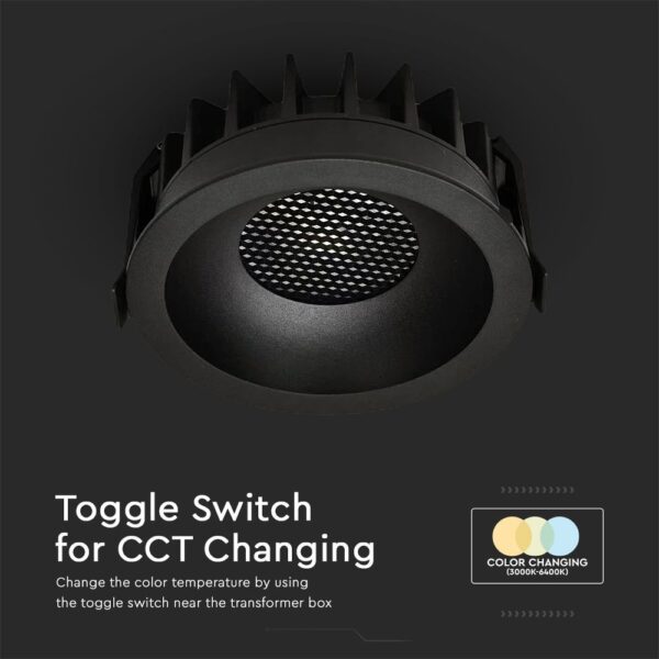 12W LED Χωνευτό Φωτιστικό COB Στρογγυλό Φ86 CRI>90 1180lm 3000-6400K Μαύρο V-TAC – 23671