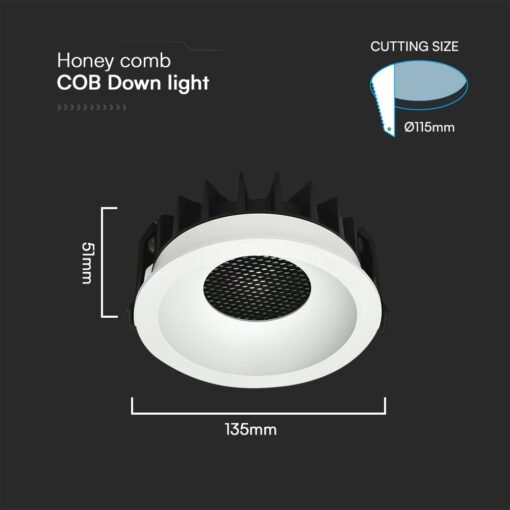 24W LED Χωνευτό Φωτιστικό COB Στρογγυλό Φ135 CRI>90 2540lm 3000-6400K Λευκό V-TAC – 23676