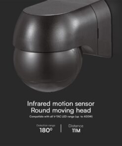 Επίτοιχος Ανιχνευτής Κίνησης με Κινούμενη Κεφαλή Μαύρος IP44 V-TAC – 23678