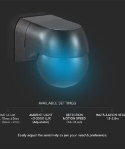 Επίτοιχος Ανιχνευτής Κίνησης με Κινούμενη Κεφαλή Μαύρος IP44 V-TAC – 23678