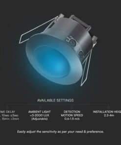 Ανιχνευτής Κίνησης Χωνευτός Μαύρος V-TAC – 23679