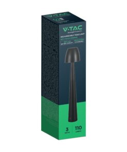Επαναφορτιζόμενο Πορτατίφ Μαύρο LED 3W CCT Dimmable Αφής VTAC – 23683