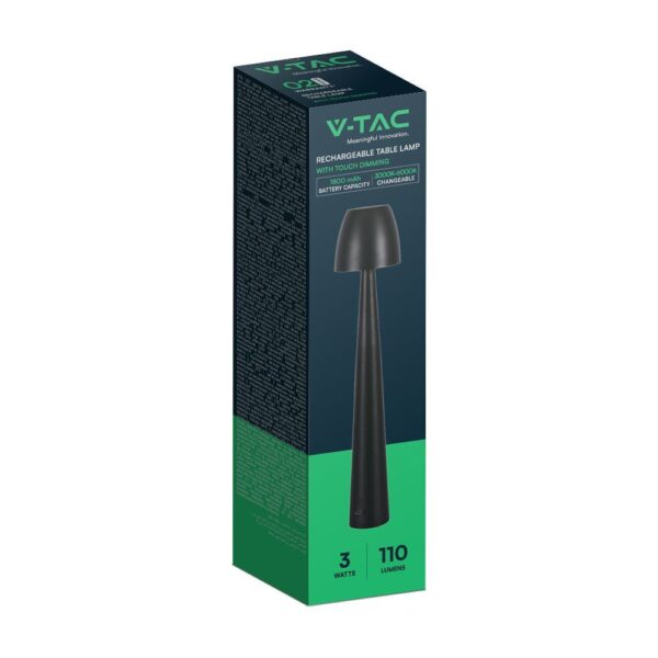 Επαναφορτιζόμενο Πορτατίφ Μαύρο LED 3W CCT Dimmable Αφής VTAC – 23683