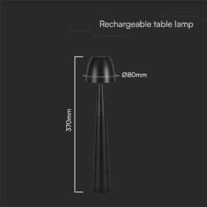 Επαναφορτιζόμενο Πορτατίφ Μαύρο LED 3W CCT Dimmable Αφής VTAC – 23683
