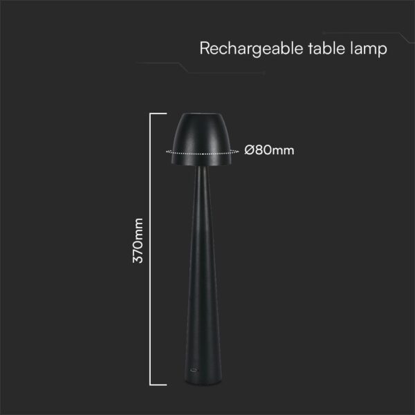 Επαναφορτιζόμενο Πορτατίφ Μαύρο LED 3W CCT Dimmable Αφής VTAC – 23683