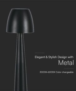 Επαναφορτιζόμενο Πορτατίφ Μαύρο LED 3W CCT Dimmable Αφής VTAC – 23683