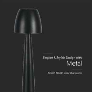 Επαναφορτιζόμενο Πορτατίφ Μαύρο LED 3W CCT Dimmable Αφής VTAC – 23683