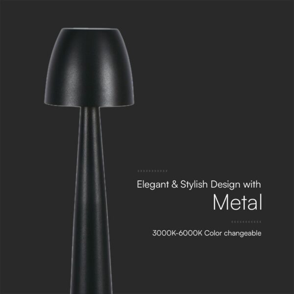 Επαναφορτιζόμενο Πορτατίφ Μαύρο LED 3W CCT Dimmable Αφής VTAC – 23683