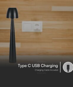 Επαναφορτιζόμενο Πορτατίφ Μαύρο LED 3W CCT Dimmable Αφής VTAC – 23683