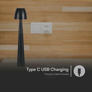 Επαναφορτιζόμενο Πορτατίφ Μαύρο LED 3W CCT Dimmable Αφής VTAC – 23683