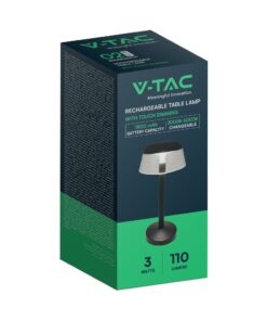 Επαναφορτιζόμενο Πορτατίφ 3W LED CCT Dimmable Αφής Μαύρο VTAC – 23685