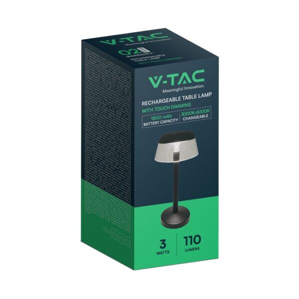 Επαναφορτιζόμενο Πορτατίφ 3W LED CCT Dimmable Αφής Μαύρο VTAC – 23685