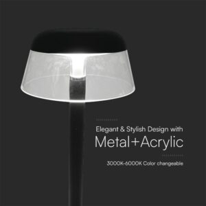 Επαναφορτιζόμενο Πορτατίφ 3W LED CCT Dimmable Αφής Μαύρο VTAC – 23685